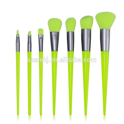 Hot Selling Cheap Neon Green Yellow Makeup Brush 7pcs Synthetic Hair Cosmetic Brush Set