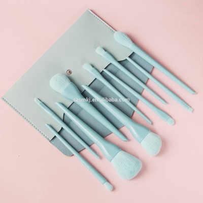 10Pcs Baby Blue, Baby Pink, Apple Green,Rusty Red Makeup Brushes With Bags Vegan Makeup Brush Set Eye Shadow Foundation make up