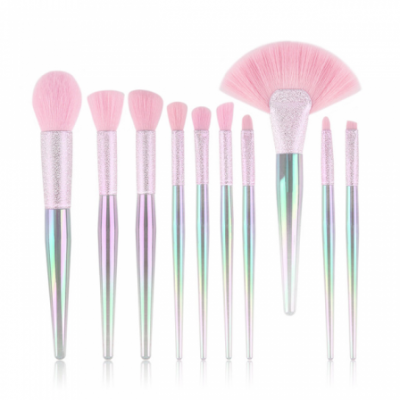 10 Rainbow Crystal Makeup Brush Sets 3d Holographic Makeup Tools Large Fan Shaped Blush Brush