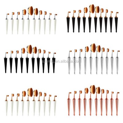 Custom Logo Makeup Brushes Rose Gold 10pcs Oval Makeup Brush Set Cosmetic